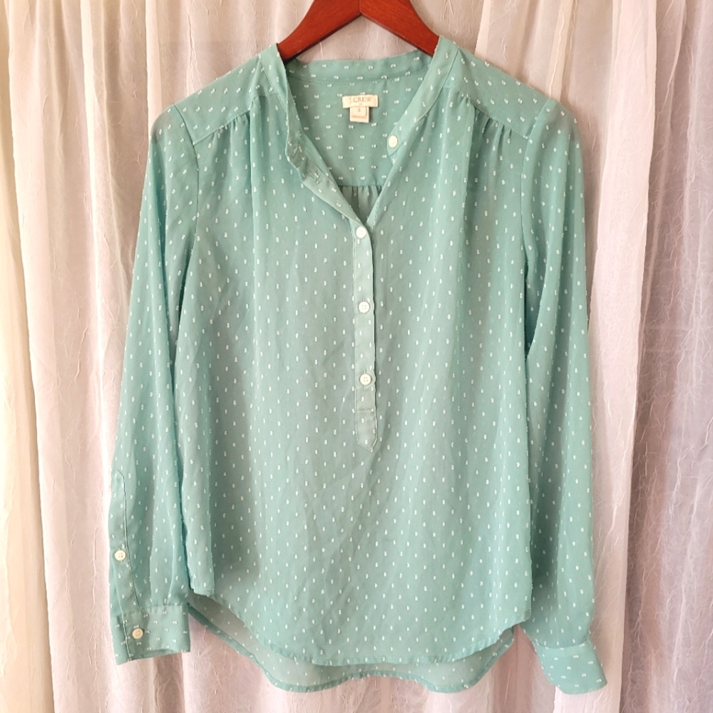J.Crew mint green sheer polka dot blouse